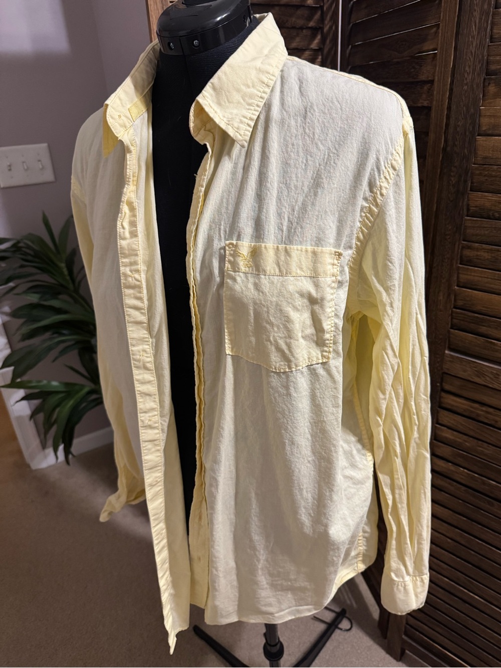 American Eagle Outfitters Light Yellow Casual Button-Down Shirt